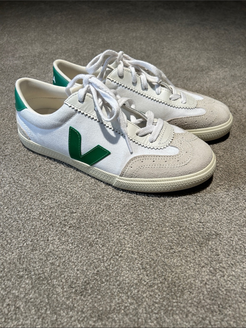 Veja White Canvas Sneakers with Green V Logo